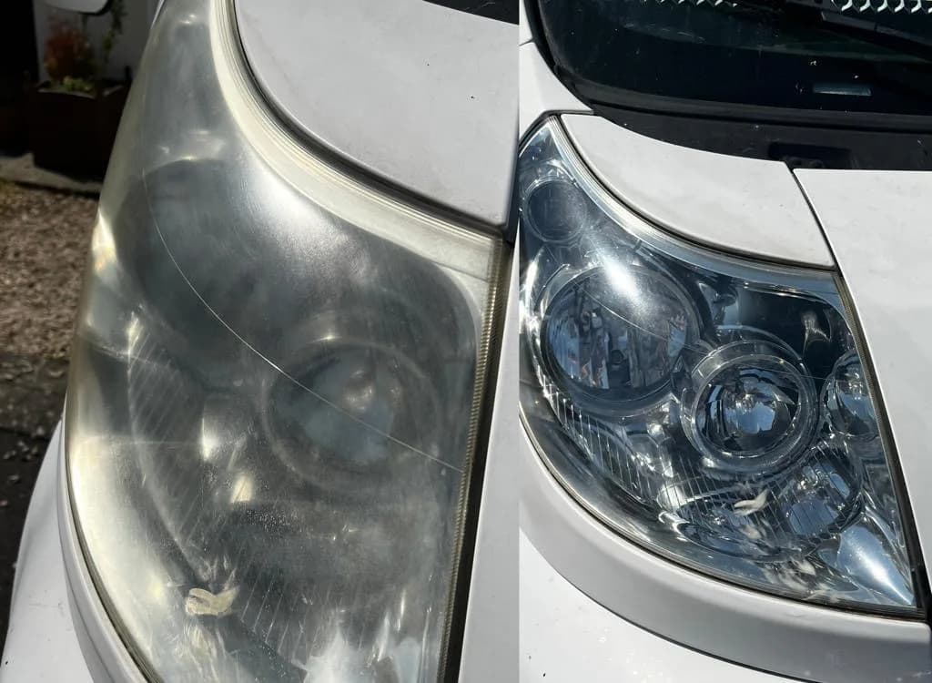 Headlight shown before and after restoration