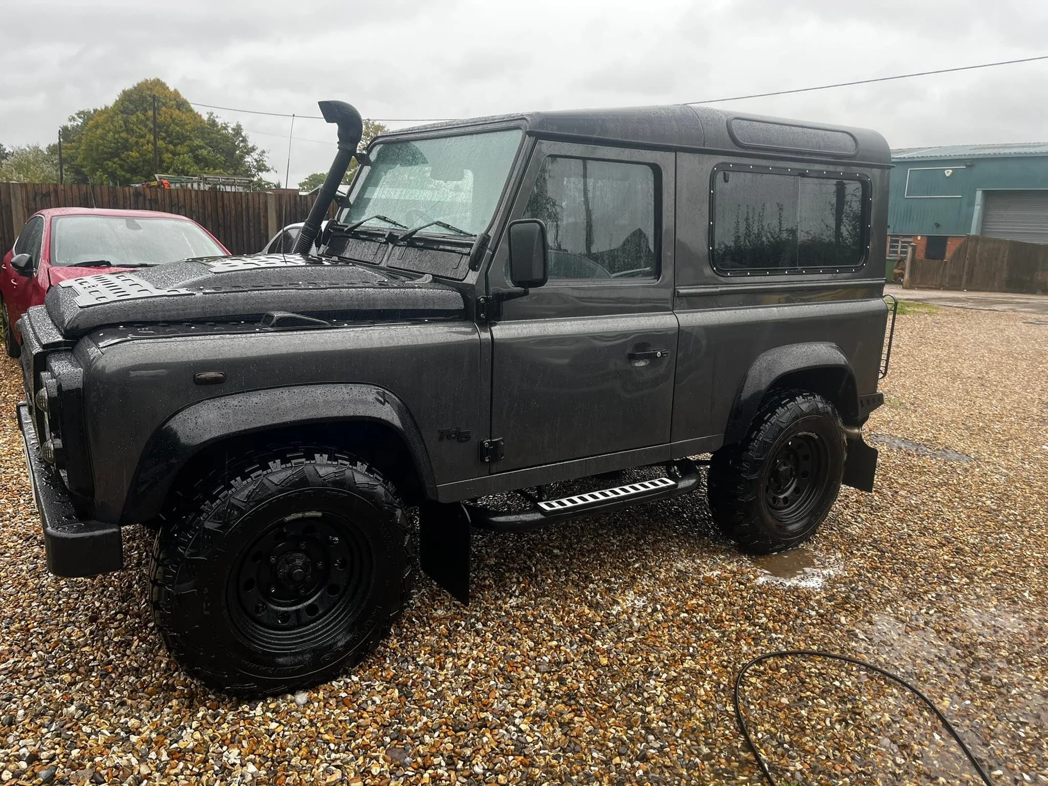Black car photographed outdoors